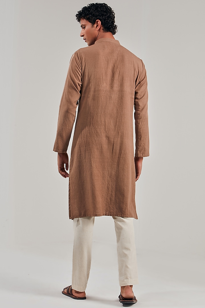 Brown Cotton Linen Asymmetric Kurta by Shreyansh Designs at Pernia's Pop Up Shop