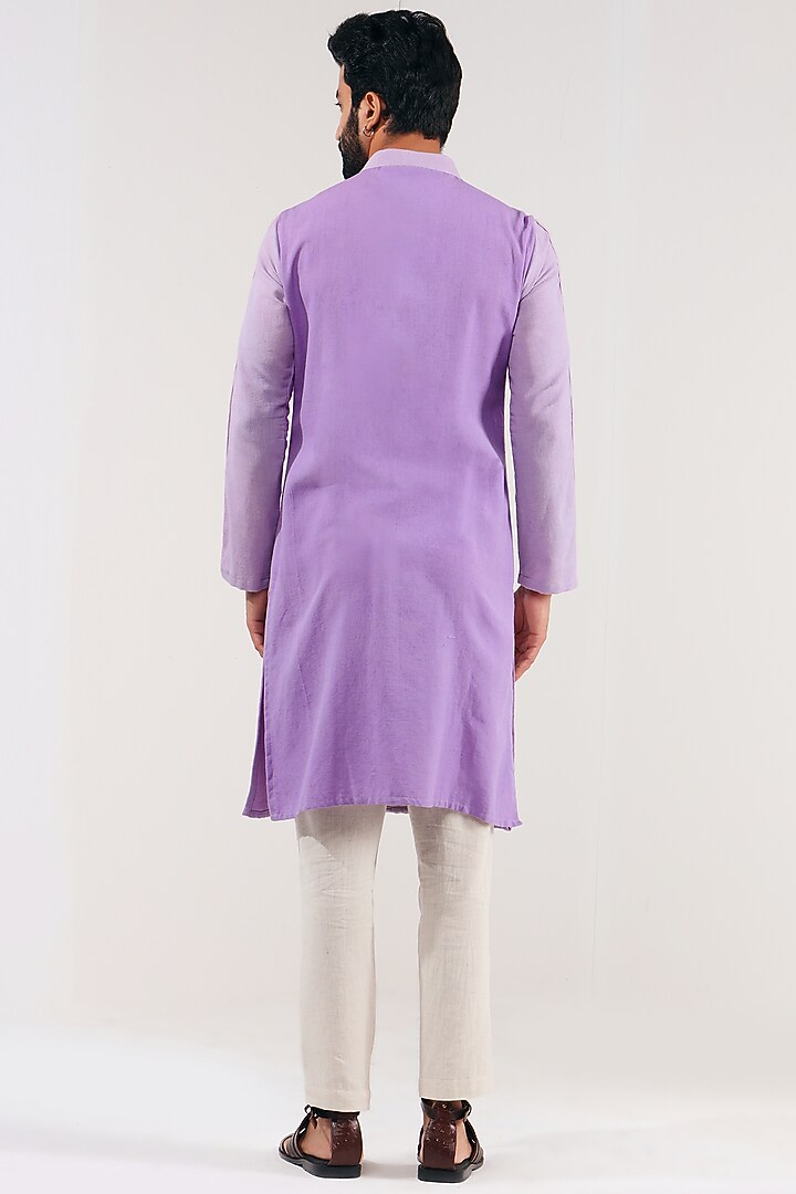 Lavender Cotton Linen Color Blocked Kurta by Shreyansh Designs at Pernia's Pop Up Shop