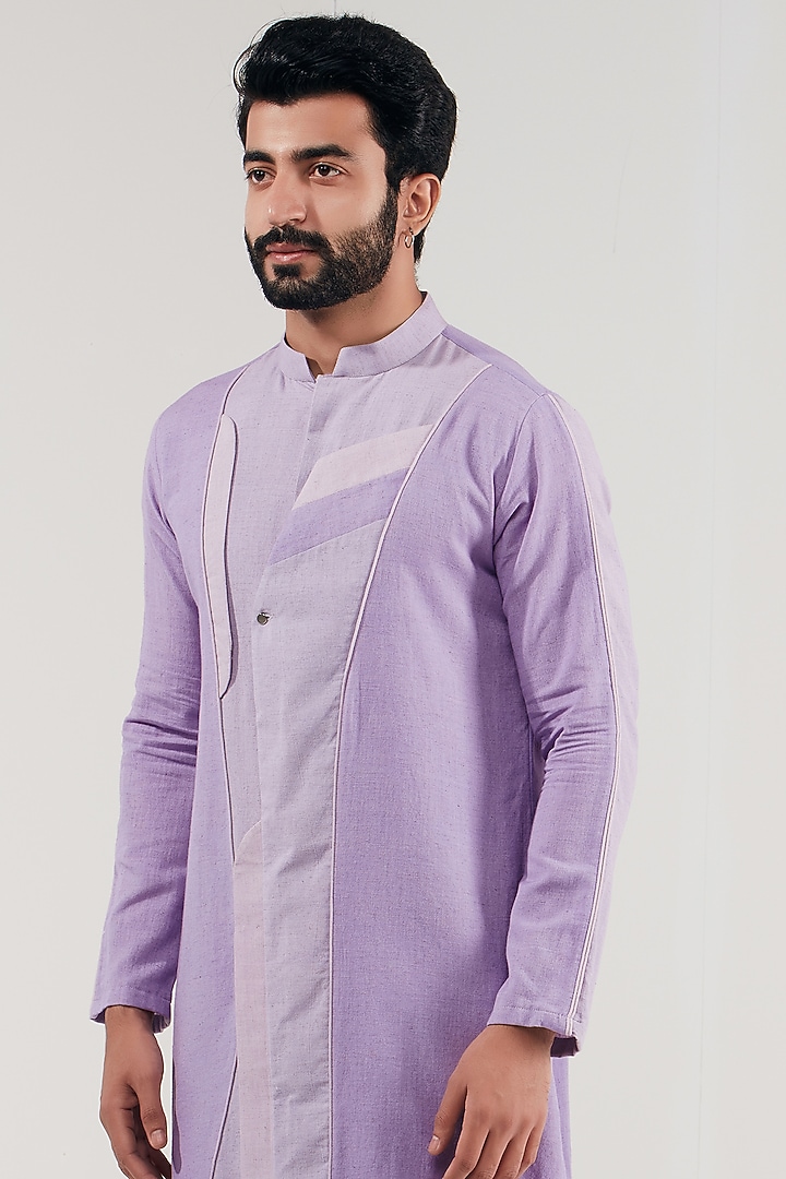 Lavender Cotton Linen Color Blocked Kurta by Shreyansh Designs at Pernia's Pop Up Shop