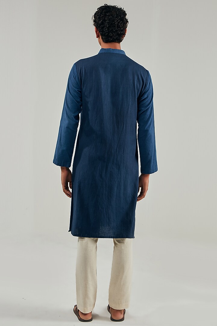 Midnight Blue Cotton Linen Kurta by Shreyansh Designs at Pernia's Pop Up Shop