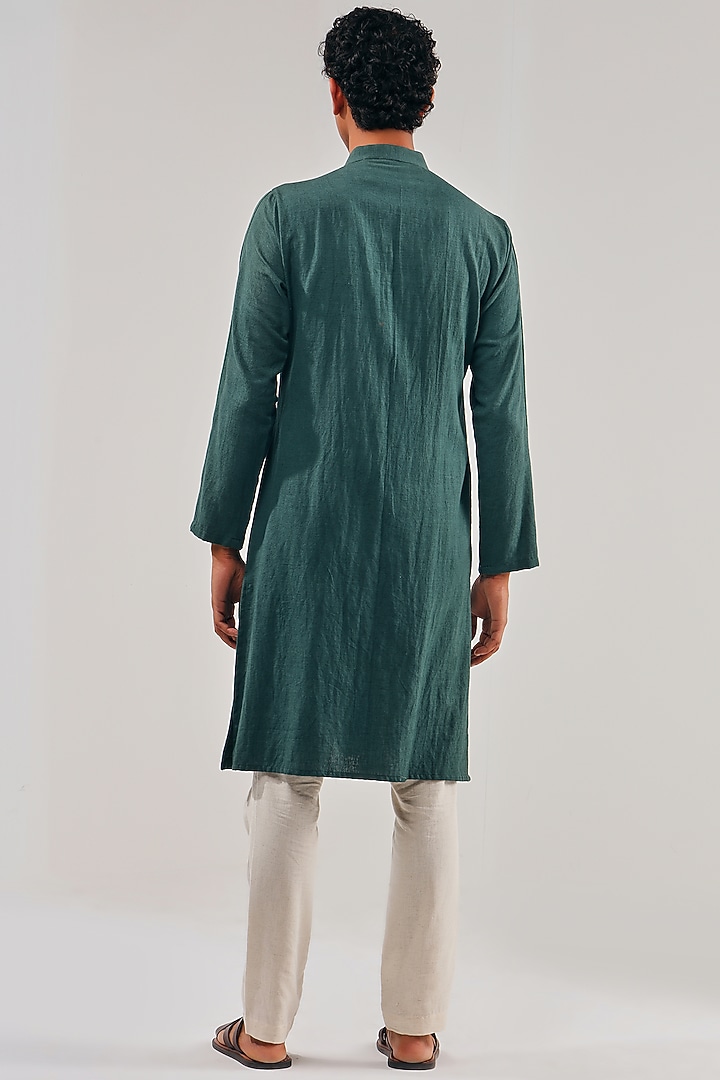 Midnight Green Cotton Linen Panelled Kurta by Shreyansh Designs at Pernia's Pop Up Shop