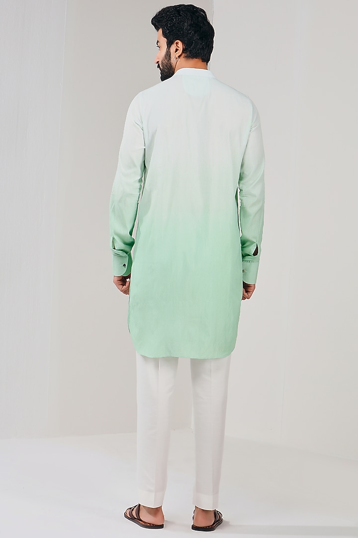 Cyan Shaded Cotton Silk Ombre Kurta by Shreyansh Designs at Pernia's Pop Up Shop