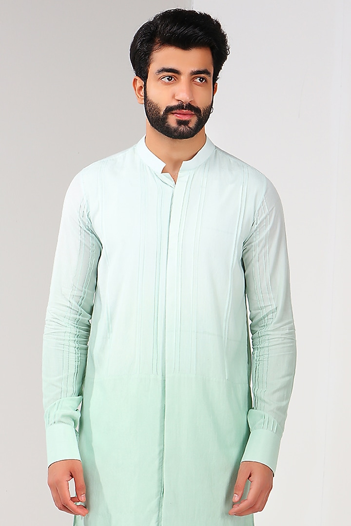 Cyan Shaded Cotton Silk Ombre Kurta by Shreyansh Designs at Pernia's Pop Up Shop