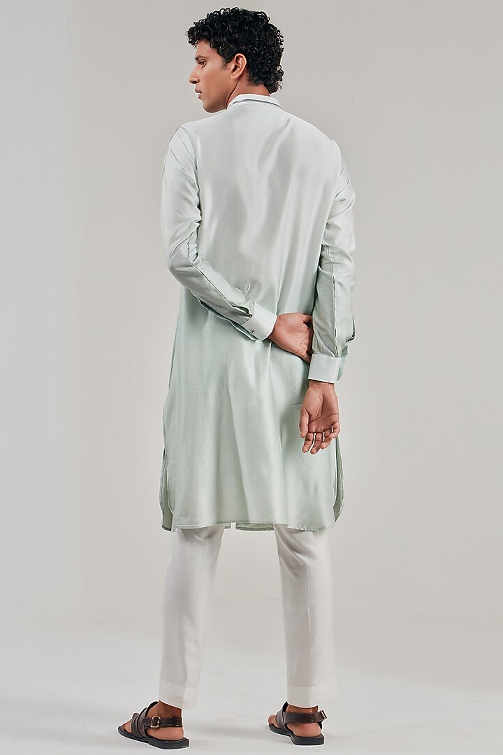 Cyan Shaded Cotton Silk Metallic Striped Ombre Kurta by Shreyansh Designs at Pernia's Pop Up Shop