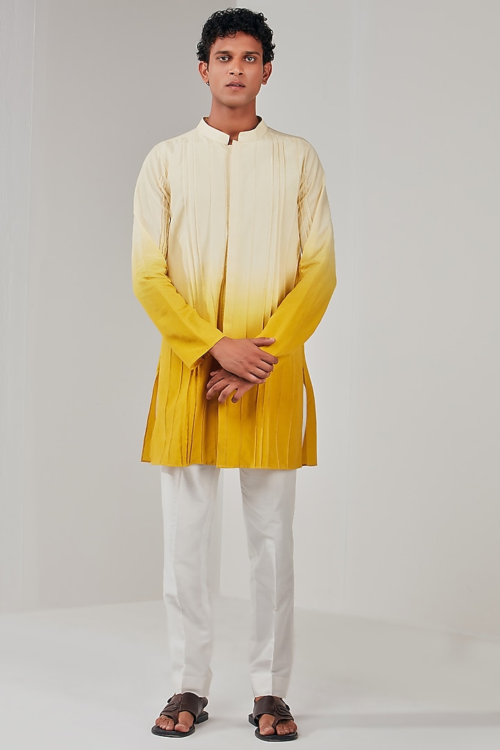 Yellow & White Ombre Cotton Silk Kurta by Shreyansh Designs