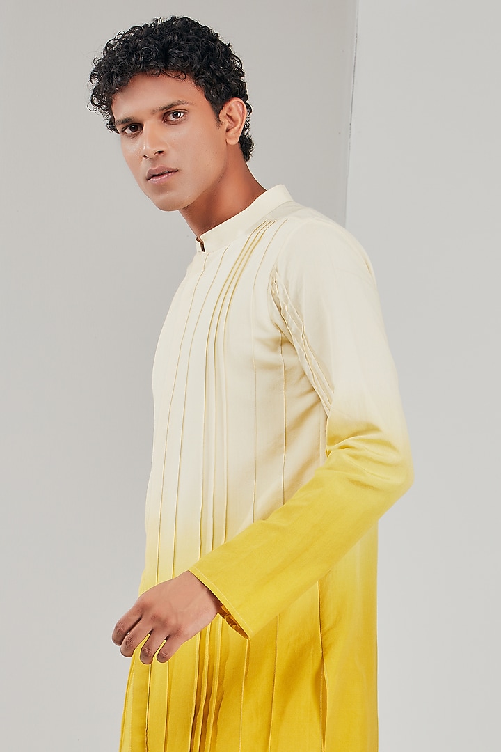 Yellow & White Ombre Cotton Silk Kurta by Shreyansh Designs at Pernia's Pop Up Shop