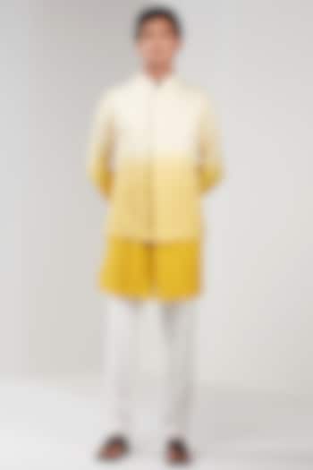 Yellow & White Ombre Dupion Silk Bundi Jacket by Shreyansh Designs