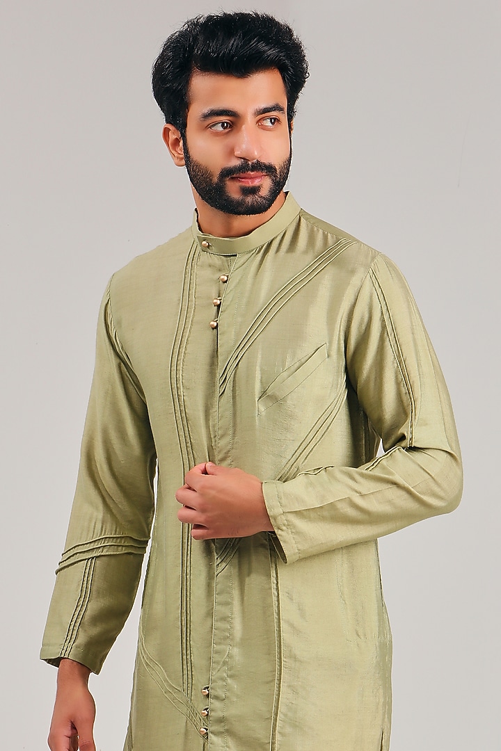 Pistachio Green Cotton Silk Kurta by Shreyansh Designs at Pernia's Pop Up Shop