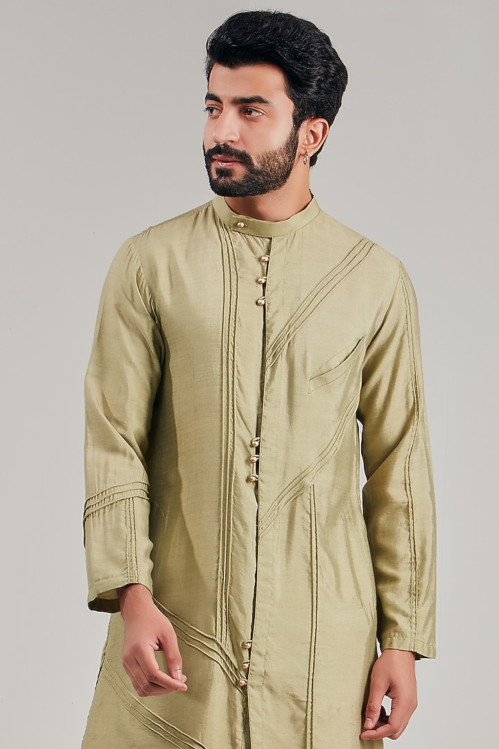 Pistachio Green Cotton Silk Kurta by Shreyansh Designs at Pernia's Pop Up Shop