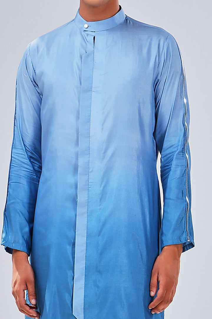 Blue Ombre Cotton Silk Kurta by Shreyansh Designs at Pernia's Pop Up Shop