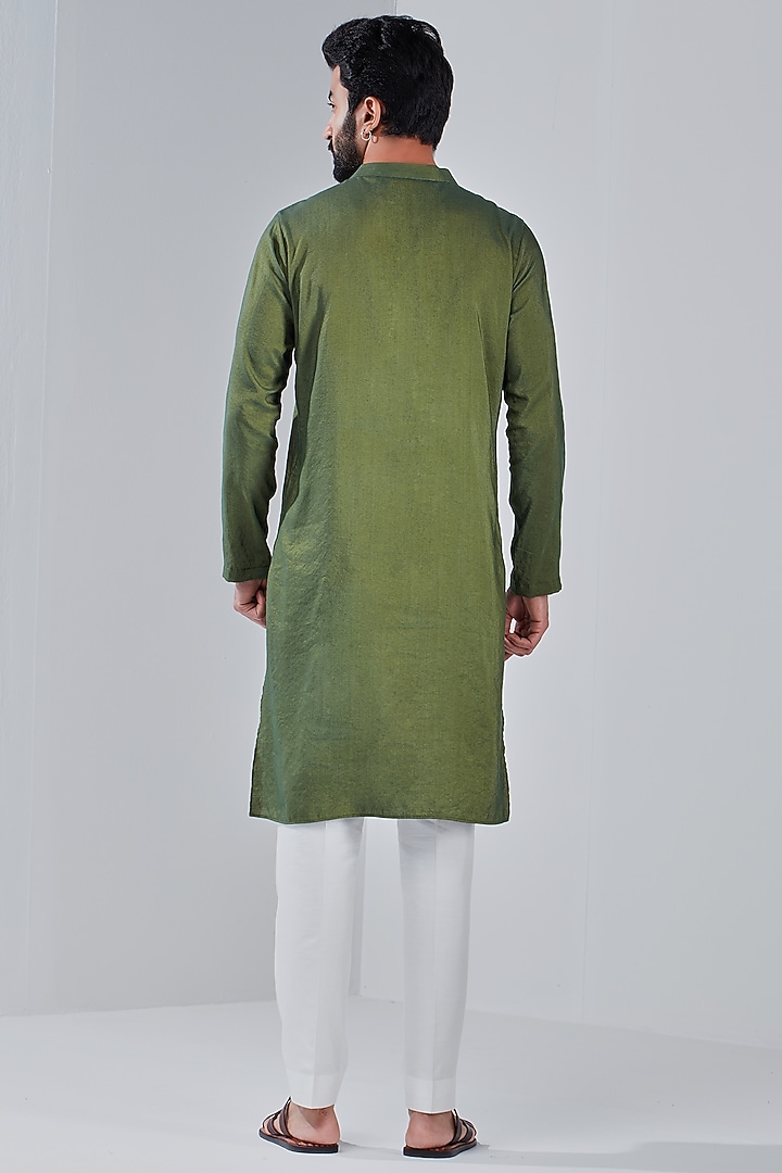 Henna Green Cotton Silk Kurta by Shreyansh Designs at Pernia's Pop Up Shop