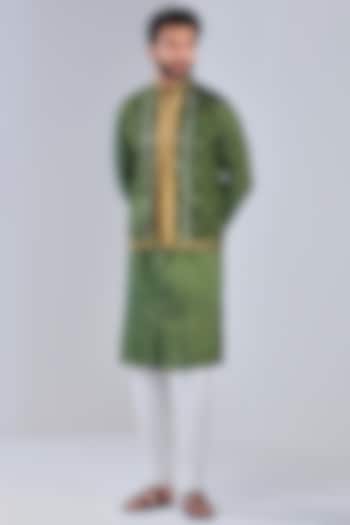 Henna Green Dupion Silk Bundi Jacket by Shreyansh Designs