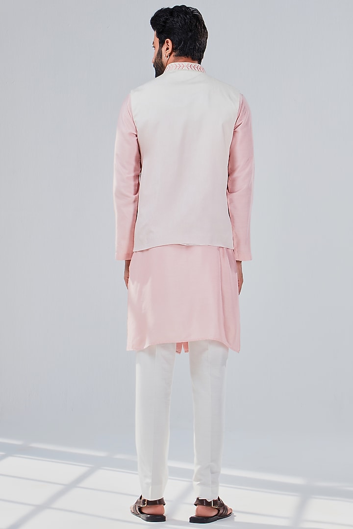 Pastel Pink Dupion Silk Bundi Jacket by Shreyansh Designs at Pernia's Pop Up Shop