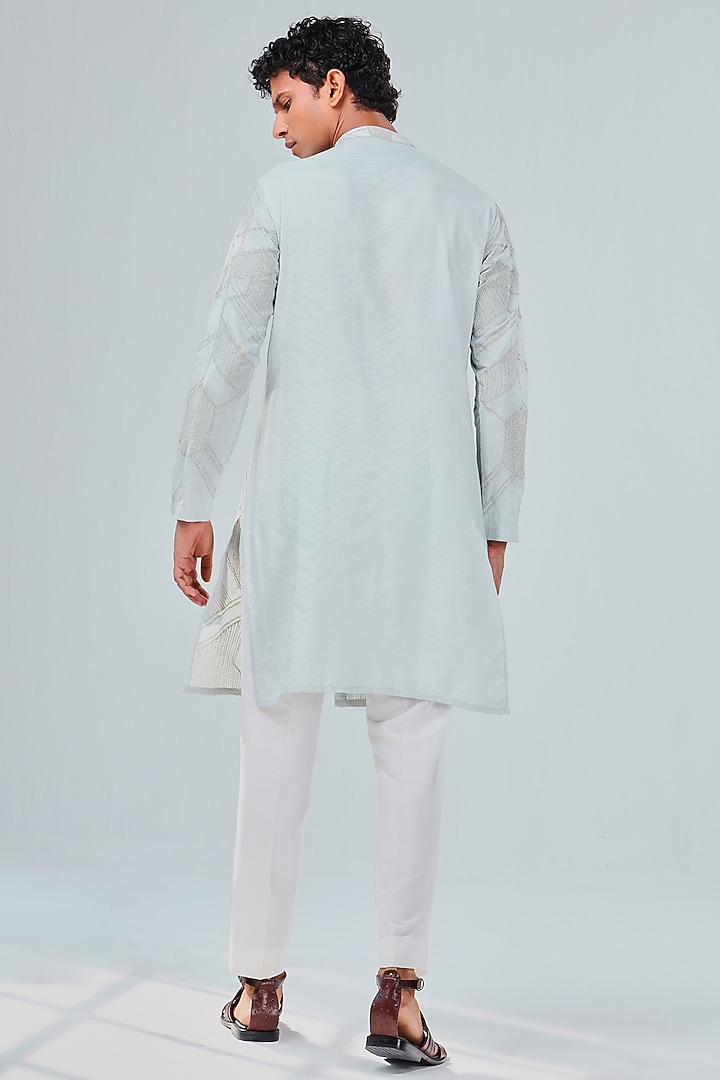 Powder Blue Cotton Silk Embroidered Kurta by Shreyansh Designs at Pernia's Pop Up Shop