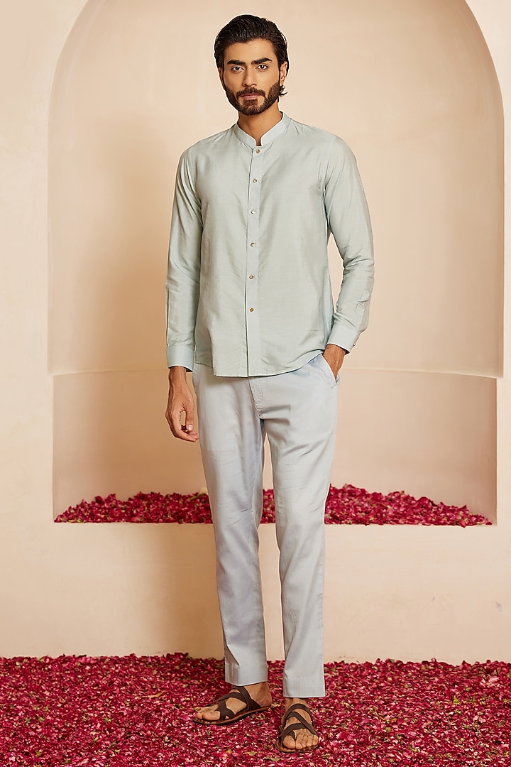 Powder Blue Cotton Silk Short Kurta Set by Shreyansh Designs at Pernia's Pop Up Shop