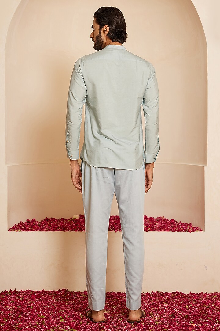 Powder Blue Cotton Silk Short Kurta Set by Shreyansh Designs at Pernia's Pop Up Shop