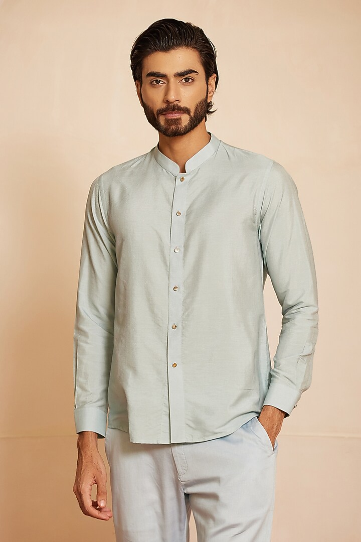Powder Blue Cotton Silk Short Kurta Set by Shreyansh Designs at Pernia's Pop Up Shop