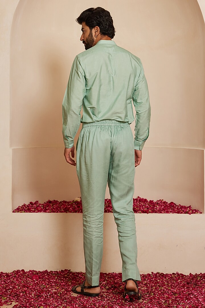 Cyan Blue Cotton Silk Short Kurta Set by Shreyansh Designs at Pernia's Pop Up Shop
