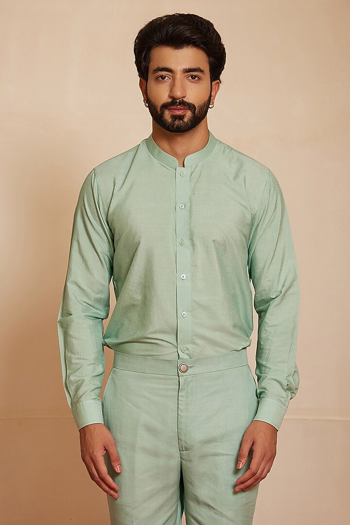 Cyan Blue Cotton Silk Short Kurta Set by Shreyansh Designs at Pernia's Pop Up Shop