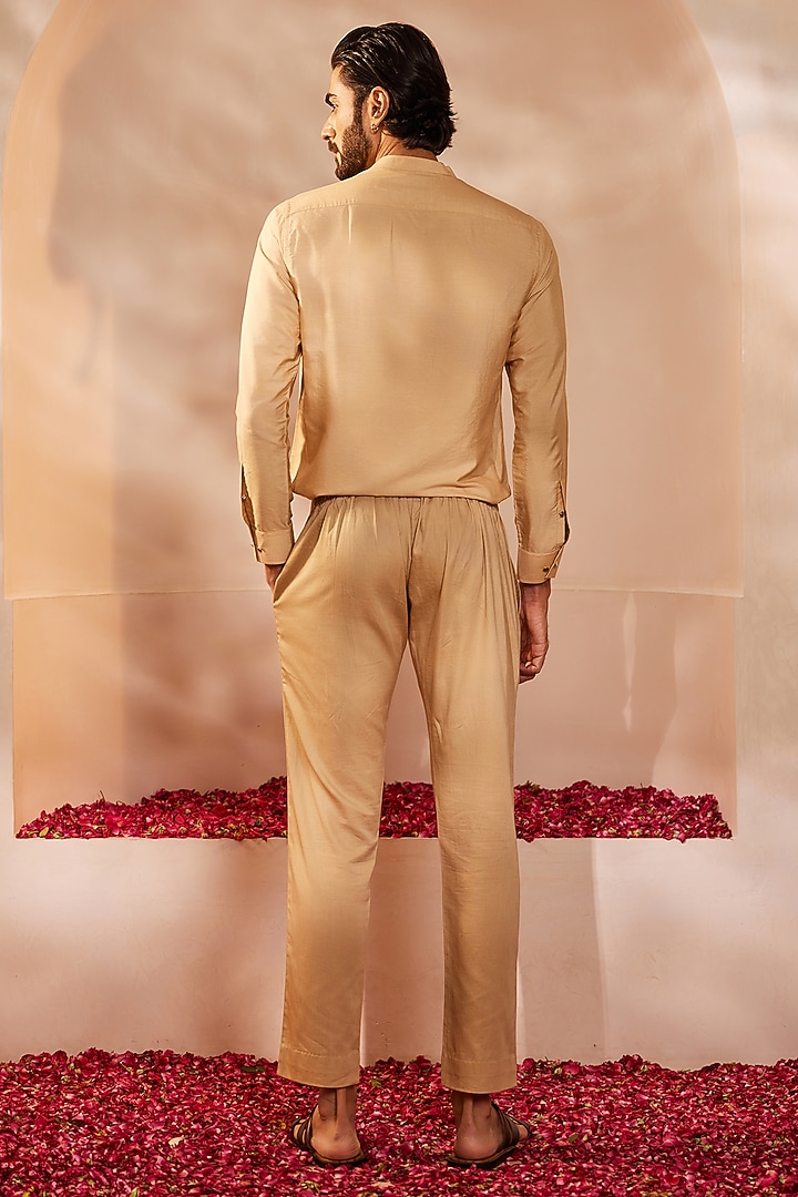 Gold Cotton Silk Short Kurta Set by Shreyansh Designs at Pernia's Pop Up Shop