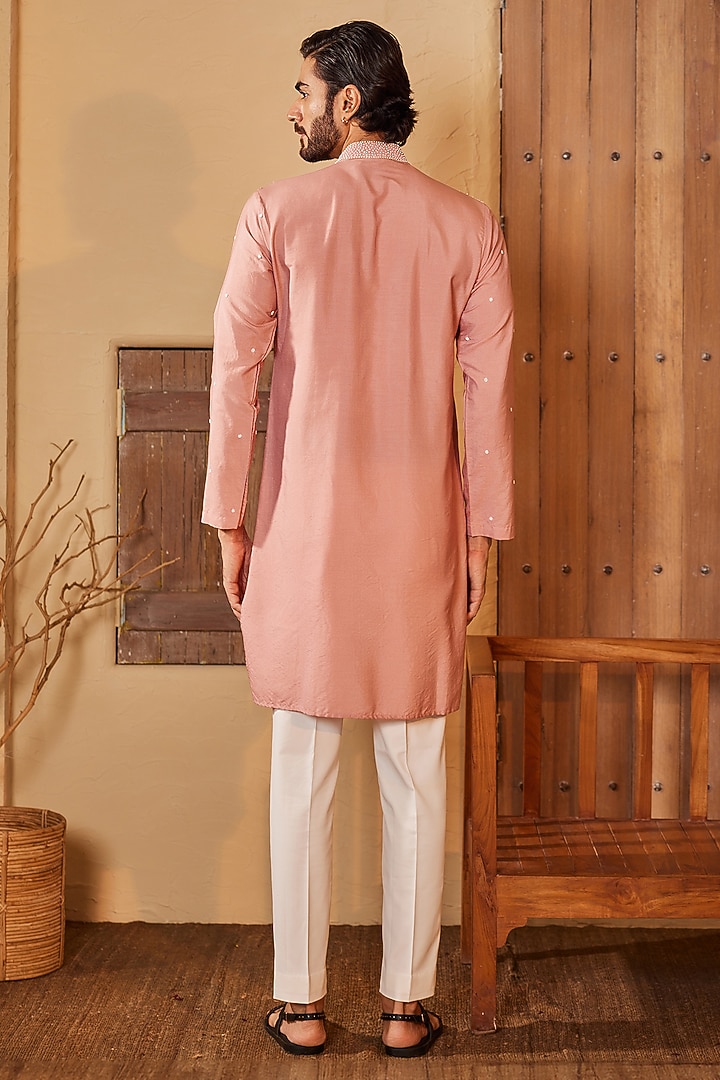 Baby Pink Cotton Silk Sequins Embroidered Kurta Set by Shreyansh Designs at Pernia's Pop Up Shop