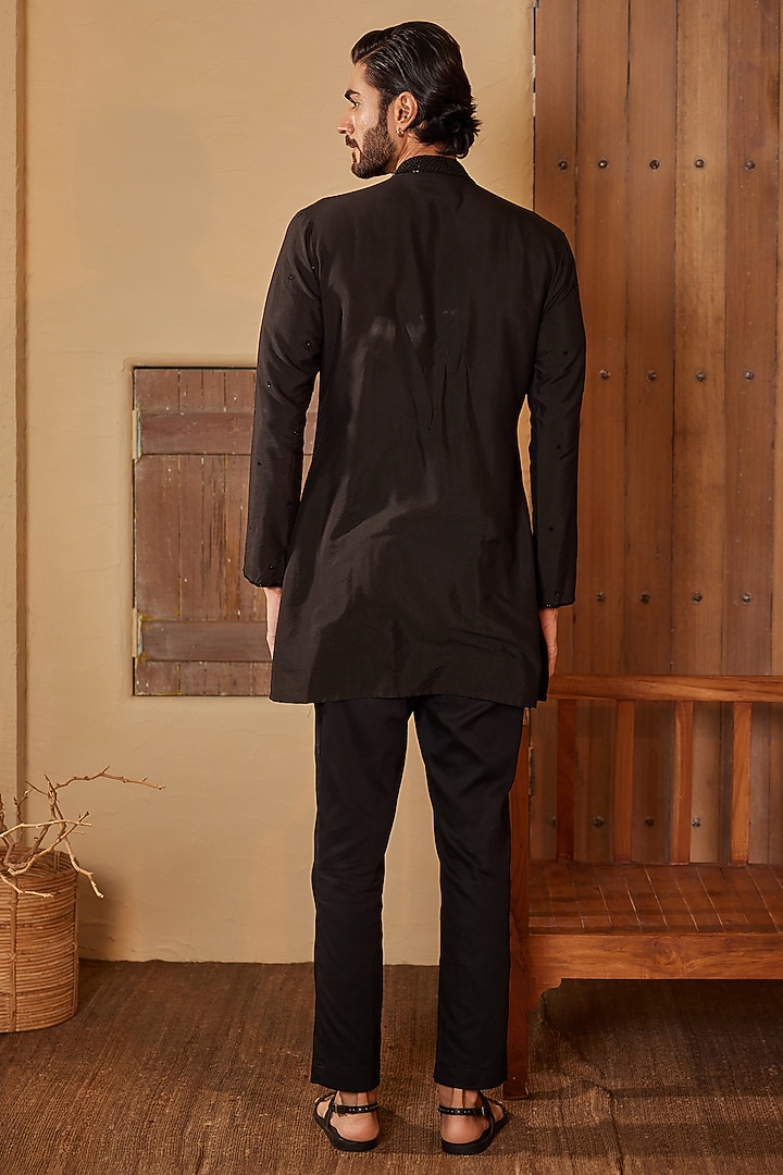 Black Cotton Silk Glass Beads Embroidered Kurta Set by Shreyansh Designs at Pernia's Pop Up Shop