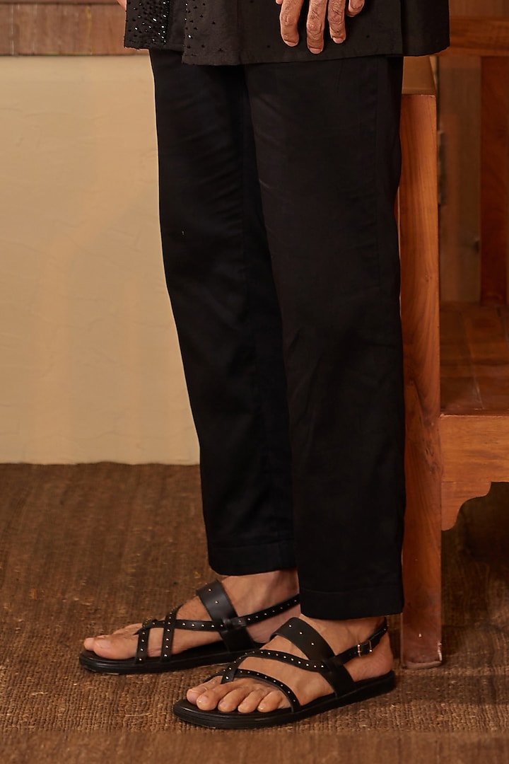 Black Cotton Silk Glass Beads Embroidered Kurta Set by Shreyansh Designs at Pernia's Pop Up Shop