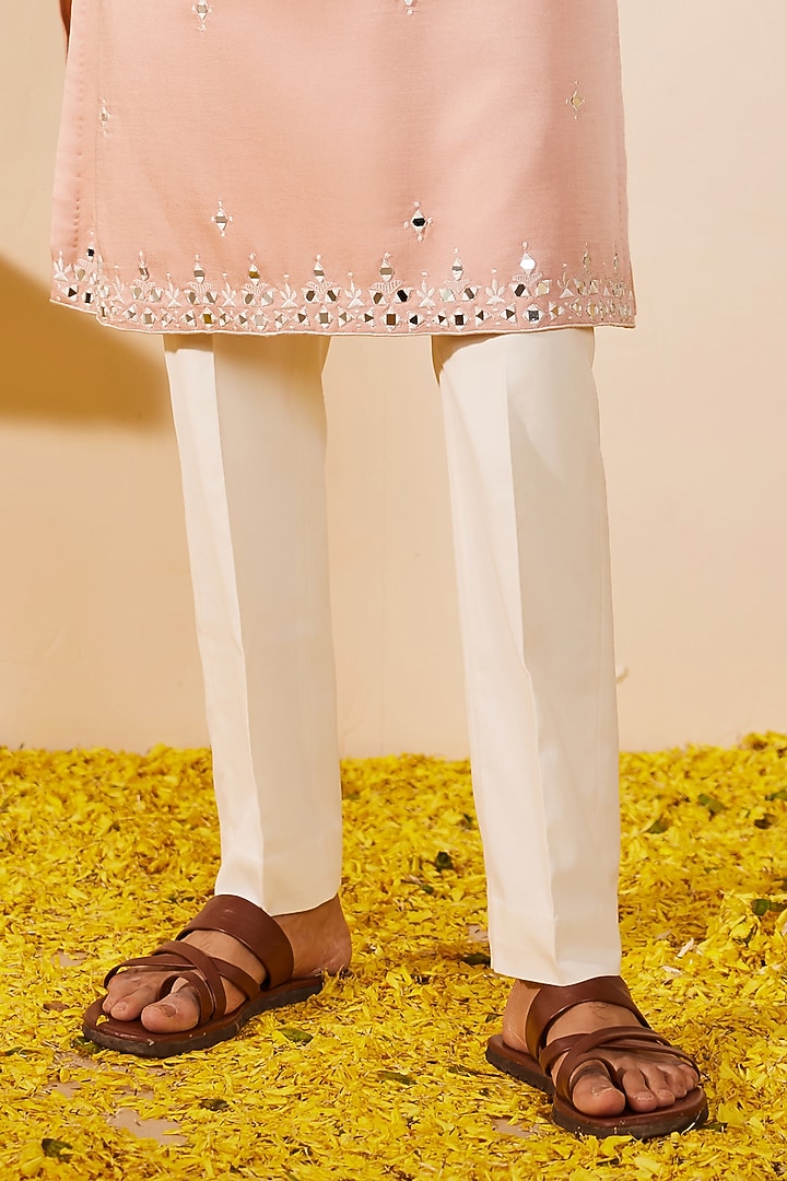 Soft Pink Dupion Silk Mirror Embroidered Waistcoat Set by Shreyansh Designs at Pernia's Pop Up Shop