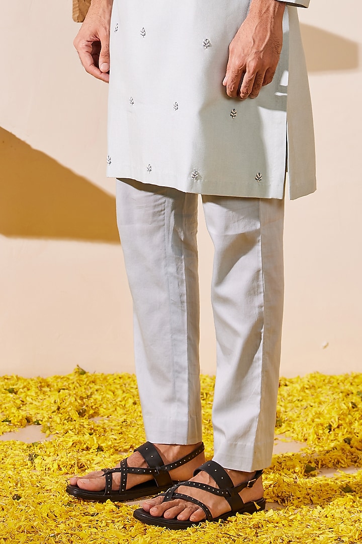Powder Blue Cotton Silk Thread Embroidered Kurta Set by Shreyansh Designs at Pernia's Pop Up Shop