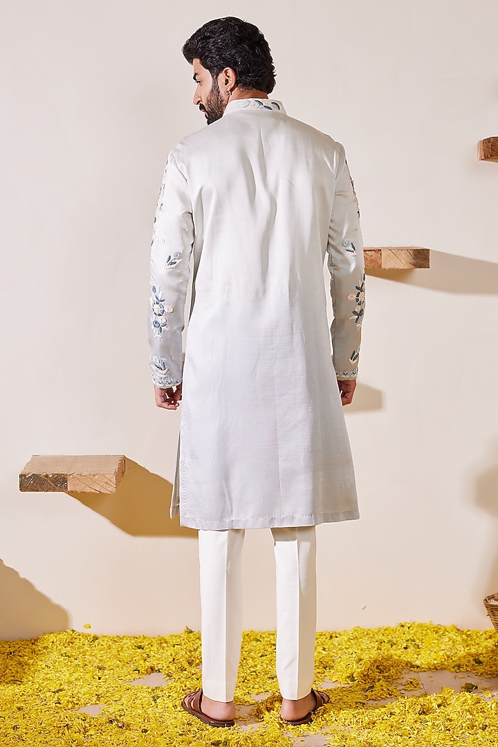 Grey Ombre Padma Silk Thread Hand Embroidered Kurta Set by Shreyansh Designs at Pernia's Pop Up Shop