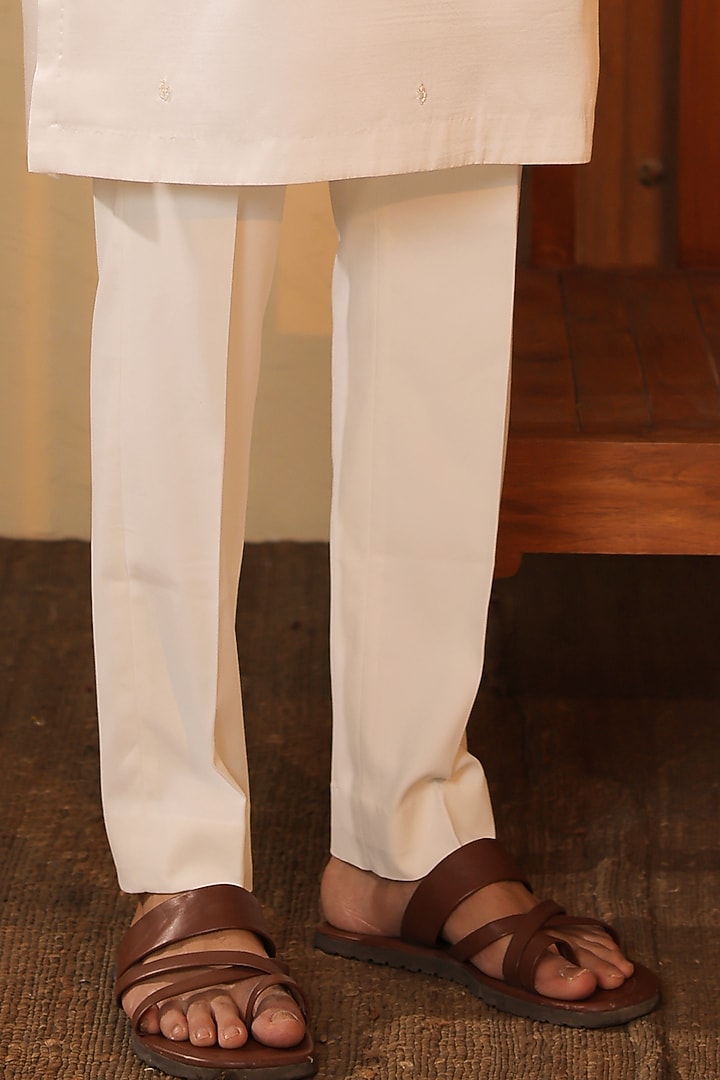 Milky White Dupion Silk Floral Embroidered Nehru Jacket Set by Shreyansh Designs at Pernia's Pop Up Shop