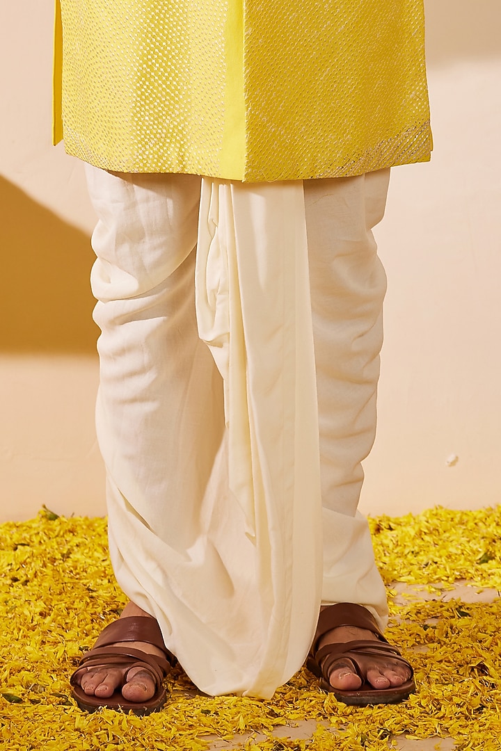 Lime Yellow Chanderi Silk Embroidered Kurta Set by Shreyansh Designs at Pernia's Pop Up Shop