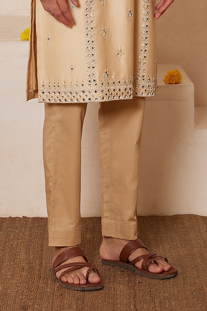 Beige Dupion Silk Thread Embroidered Nehru Jacket Set by Shreyansh Designs at Pernia's Pop Up Shop