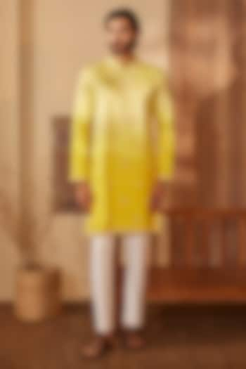 Yellow Ombre Chanderi Silk Hand Embroidered Kurta Set by Shreyansh Designs