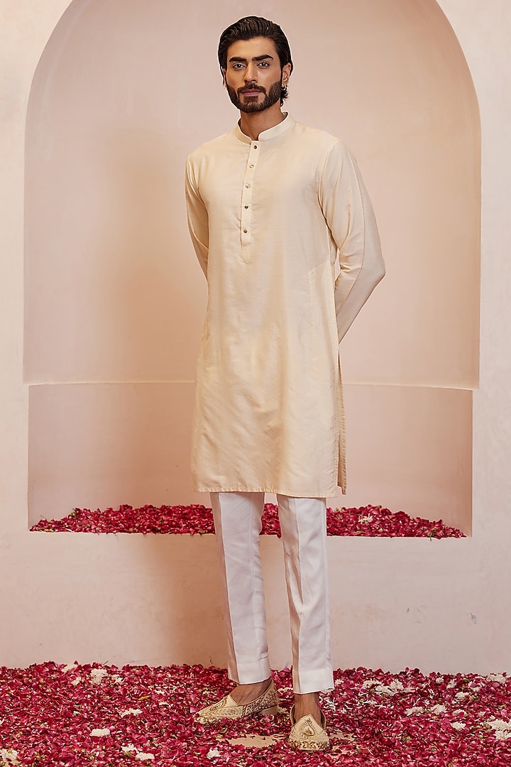 Ivory Cotton Silk Kurta Set by Shreyansh Designs