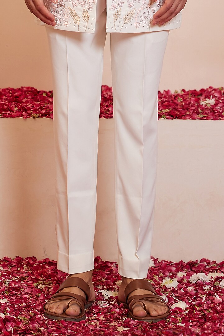Ivory Italian Terry Rayon Motif Embroidered Indo-Western Set by Shreyansh Designs at Pernia's Pop Up Shop