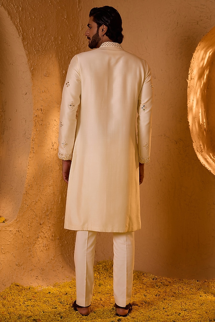 Milky White Dupion Silk Hand Embroidered Kurta Set by Shreyansh Designs at Pernia's Pop Up Shop