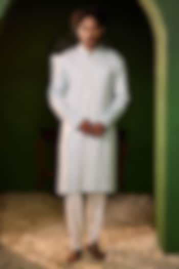 Serene Powder Blue Swiss Silk Hand Embroidered Kurta Set by Shreyansh Designs at Pernia's Pop Up Shop