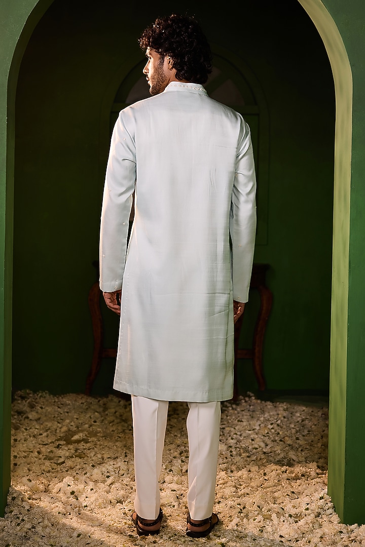Serene Powder Blue Swiss Silk Hand Embroidered Kurta Set by Shreyansh Designs at Pernia's Pop Up Shop