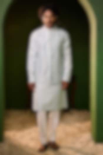 Powder Blue Dupion Silk Thread Work Waistcoat Set by Shreyansh Designs at Pernia's Pop Up Shop