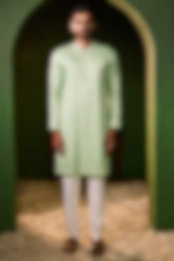 Pastel Green Swiss Silk Hand Embroidered Kurta Set by Shreyansh Designs at Pernia's Pop Up Shop