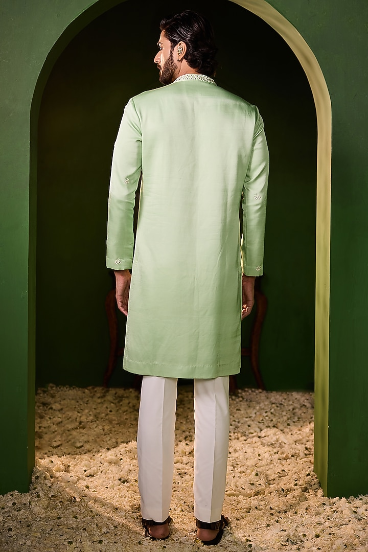 Pastel Green Swiss Silk Hand Embroidered Kurta Set by Shreyansh Designs at Pernia's Pop Up Shop