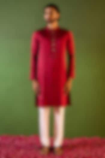 Red-Wine Swiss Silk Floral Boota Work Kurta Set by Shreyansh Designs at Pernia's Pop Up Shop