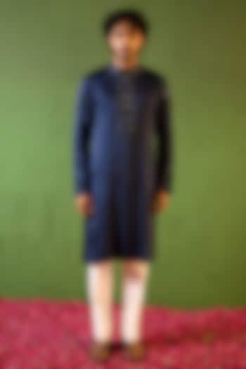 Midnight Blue Swiss Blue Hand Embroidered Kurta Set by Shreyansh Designs at Pernia's Pop Up Shop