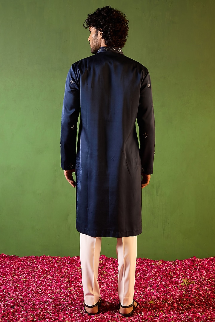 Midnight Blue Swiss Blue Hand Embroidered Kurta Set by Shreyansh Designs at Pernia's Pop Up Shop