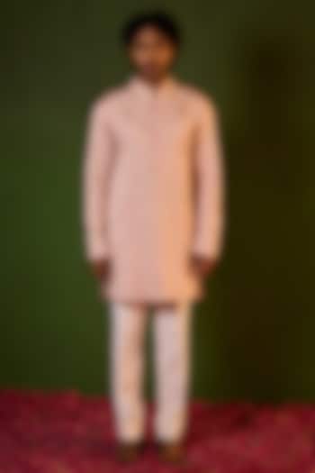 Powder Pink Swiss Silk Floral Jaal Embroidered Kurta Set by Shreyansh Designs at Pernia's Pop Up Shop