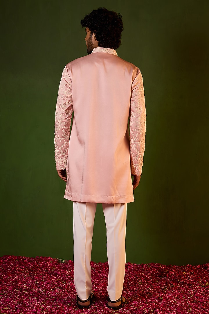 Powder Pink Swiss Silk Floral Jaal Embroidered Kurta Set by Shreyansh Designs at Pernia's Pop Up Shop