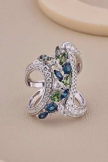 18kt White Gold Finish Diamond & Sapphire Stone Ring by Shine Eternal at Pernia's Pop Up Shop