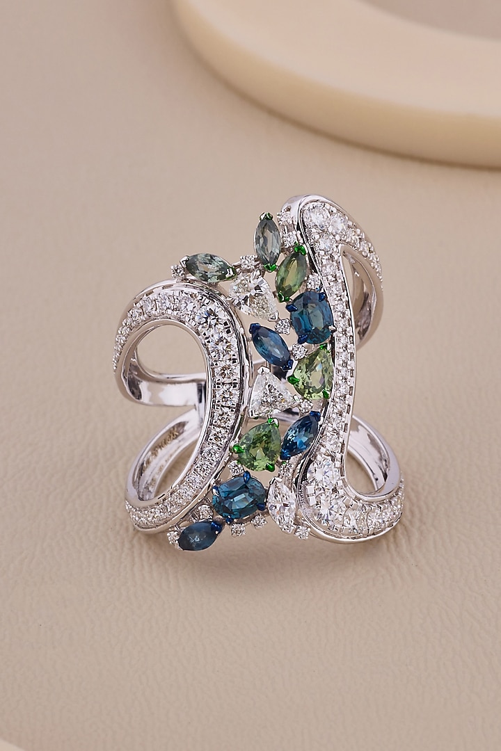 18kt White Gold Finish Diamond & Sapphire Stone Ring by Shine Eternal at Pernia's Pop Up Shop
