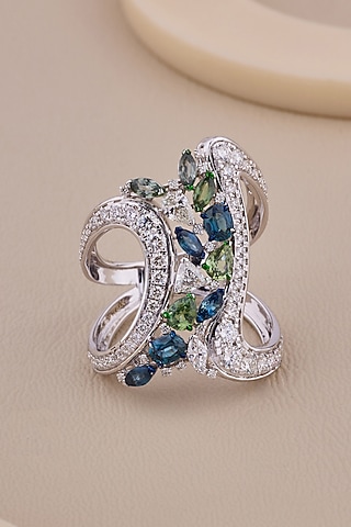 18kt White Gold Finish Diamond & Sapphire Stone Ring by Shine Eternal